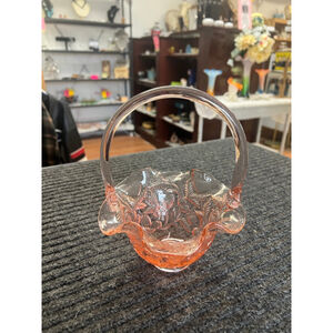 Vintage Fenton Glass Pink Strawberry Ruffled Rim Basket EUC